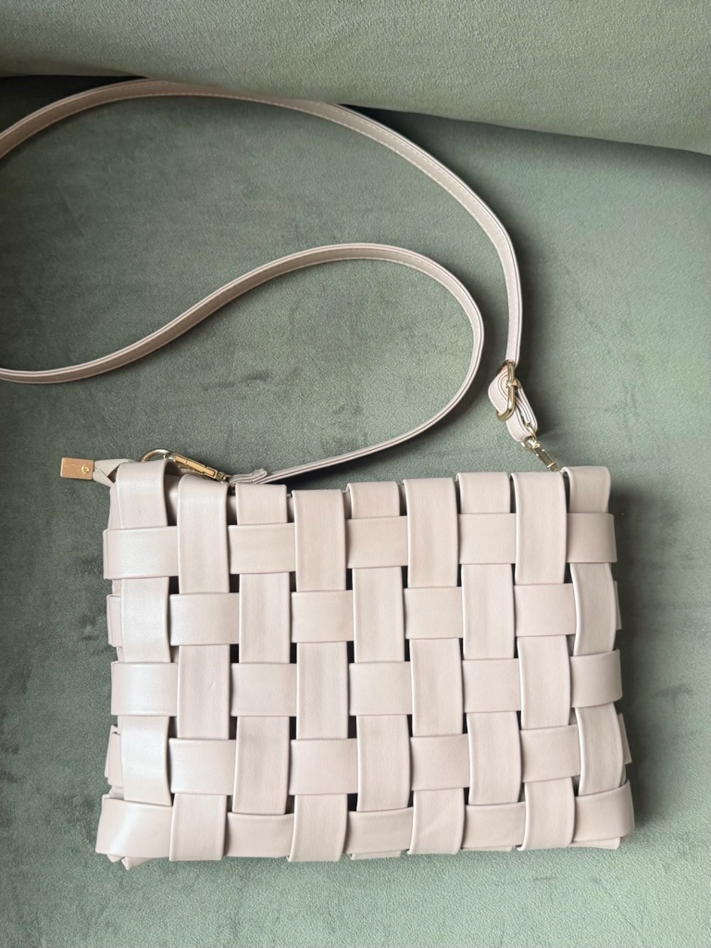 Anthropologie Woven Leather Crossbody Bag in Light Beige